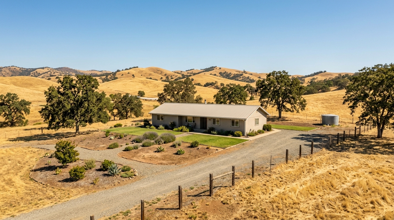 Rural Tehama County home with maintained defensible space to reduce wildfire exposure